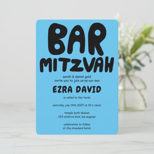 Groovy Handlettering Custom BAR Mitzvah Bold Stars Einladung (Stehend Vorderseite)