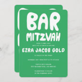 Groovy Handlettering Custom Bar Mitzvah Green Einladung (Vorne/Hinten)