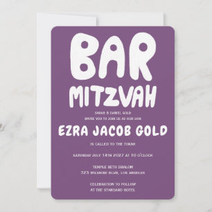 Groovy Handlettering Custom Bar Mitzvah Lila Einladung