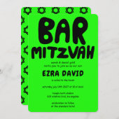 Groovy Handlettering Custom BAR Mitzvah Neon Stars Einladung (Vorne/Hinten)