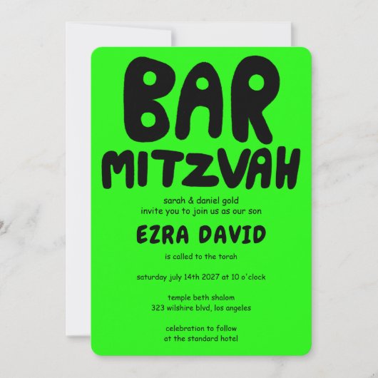 Groovy Handlettering Custom BAR Mitzvah Neon Stars Einladung (Vorderseite)