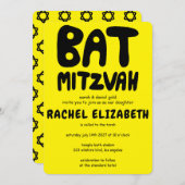 Groovy Handlettering Custom Bat Mitzvah Bold Stars Einladung (Vorne/Hinten)