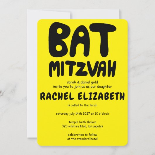 Groovy Handlettering Custom Bat Mitzvah Bold Stars Einladung (Vorderseite)