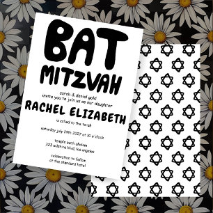 Groovy Handlettering Custom Bat Mitzvah Bold Stars Einladung