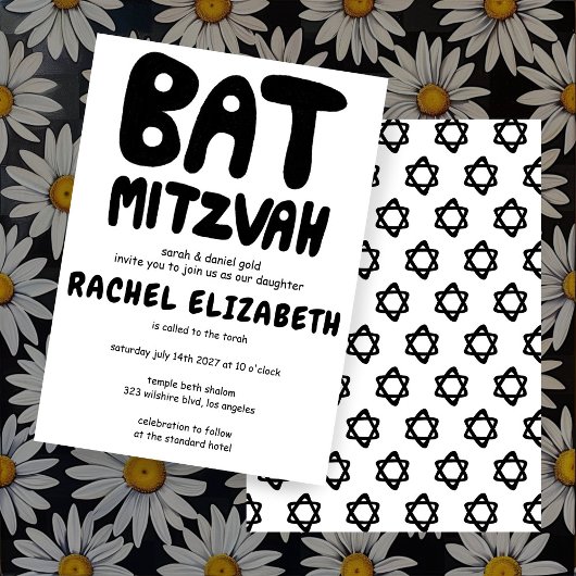 Groovy Handlettering Custom Bat Mitzvah Bold Stars Einladung