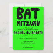 Groovy Handlettern Custom Bat Mitzvah Neon Stars Einladung (Vorderseite)