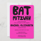 Groovy Handlettern Custom Bat Mitzvah Pink Stars Einladung (Vorderseite)