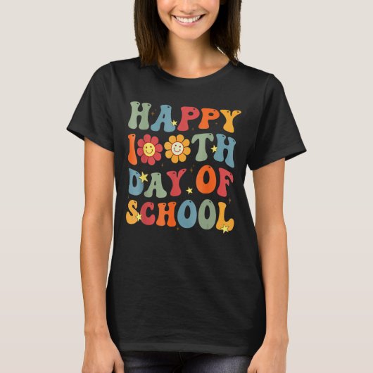 Groovy Happy 100th Day Of School Cute Students Kid T-Shirt (Vorderseite)