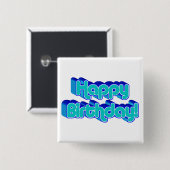 Groovy Happy Birthday Retro Blue Text Image Button (Vorne & Hinten)