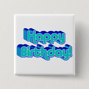 Groovy Happy Birthday Retro Blue Text Image Button