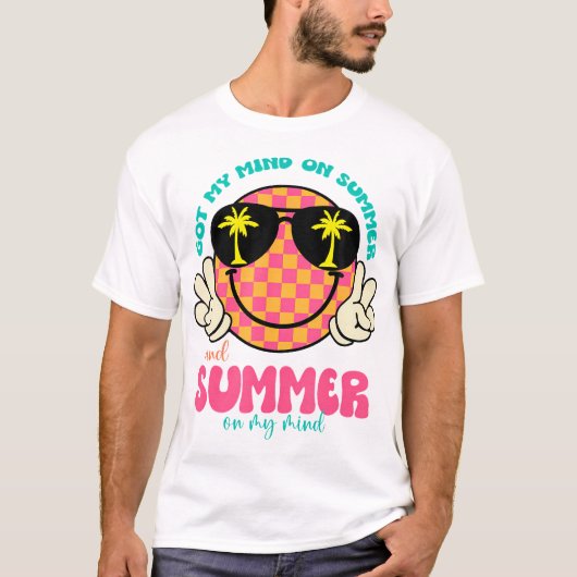 Groovy Happy Face Summer Vibes Got meine Gedanken T-Shirt (Vorderseite)
