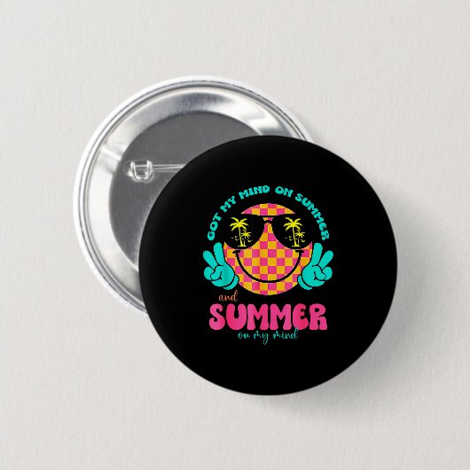 Groovy Happy Face Summer Vibes Got My Mind On Summ Button (Vorne & Hinten)