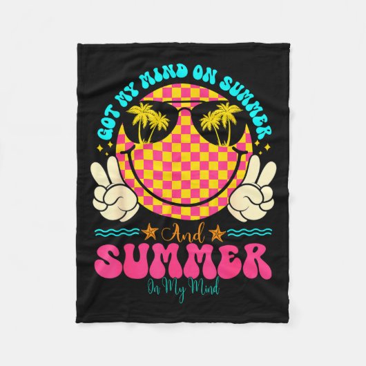 Groovy Happy Face Summer Vibes Got My Mind On Summ Fleecedecke (Vorderseite)