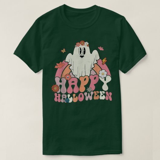 Groovy Happy Halloween Rainbow Niedlich Ghost Boo T-Shirt (Design vorne)