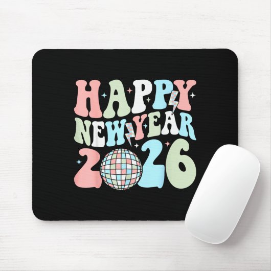 Groovy Happy New Year 2026 Party Cute New Years Ev Mousepad (Mit Mouse)