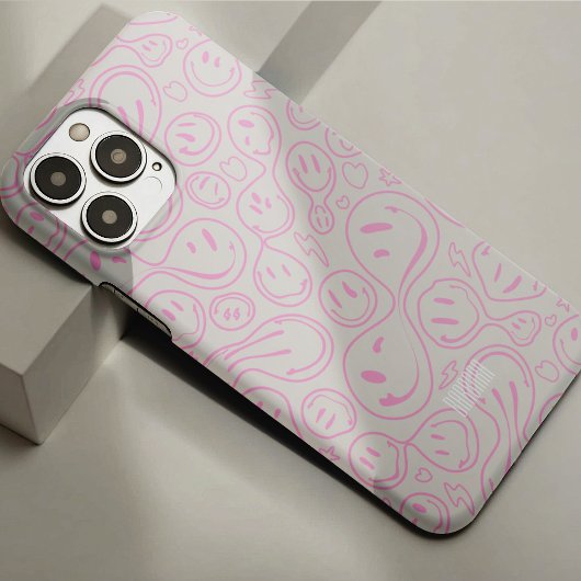 Groovy Happy Retro Smile-Gesichtsmuster Sandrosa Case-Mate iPhone Hülle