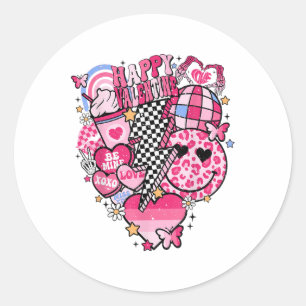 Groovy Happy Valentines Day Men Women Couple Match Runder Aufkleber
