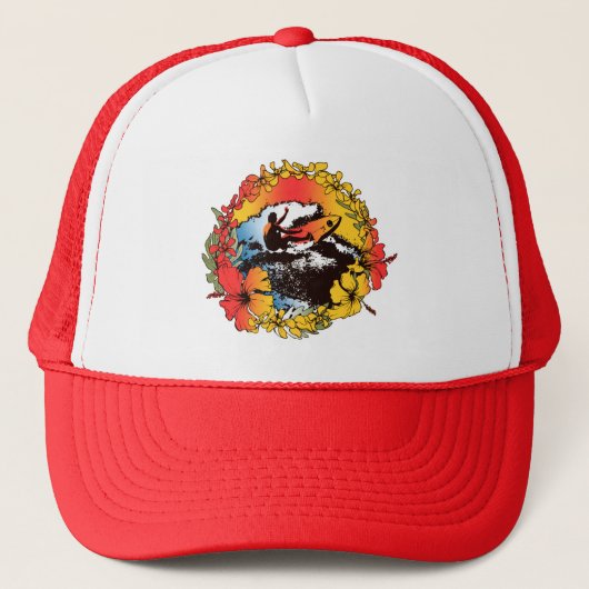 Groovy Hawaiian Surfer 1960er Retro Graphic Hat Truckerkappe (Vorderseite)