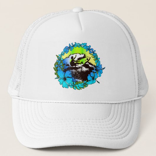 Groovy Hawaiian Surfer 1960er Retro Graphic Hat Truckerkappe (Vorderseite)