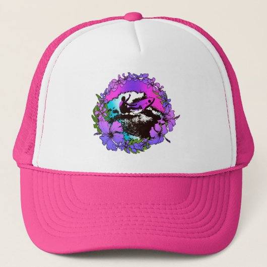 Groovy Hawaiian Surfer 1960er Retro Graphic Hat Truckerkappe (Vorderseite)