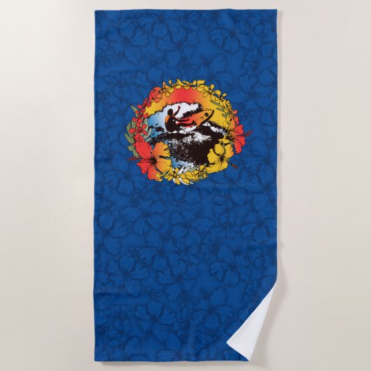 Groovy Hawaiian Surfer 1960er Retro Hibisken - Nav Strandtuch (Vorderseite)