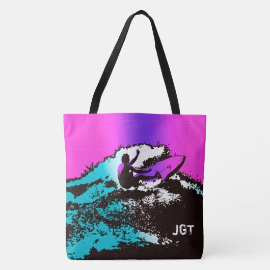 Groovy Hawaiian Surfer 60er Retro Monogram Beach B Tasche (Vorderseite)