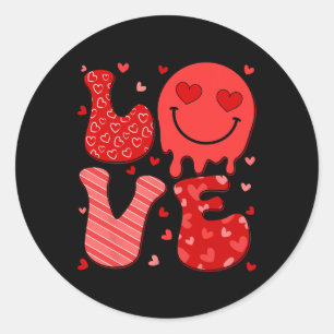 Groovy Heart Liebe Valentinstag Mens Womens Kids Runder Aufkleber