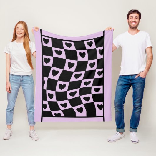 Groovy Heart Shape Checkerboard, Y2K 90s Fleecedecke (Beispiel)