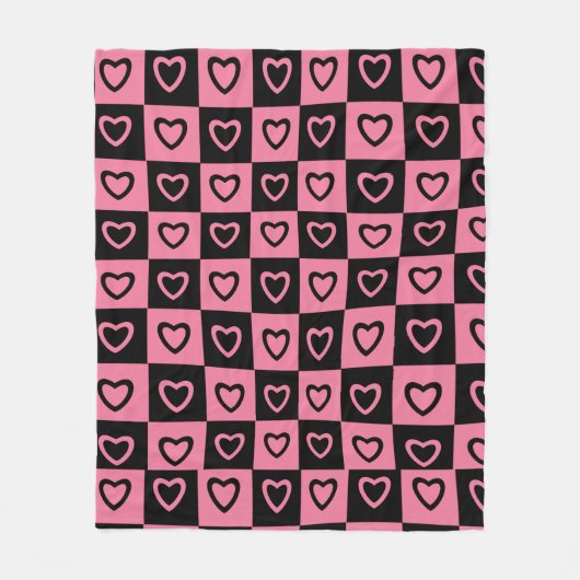 Groovy Heart Shape Checkerboard, Y2K 90s Fleecedecke (Vorderseite)