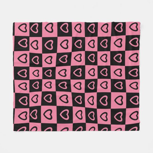Groovy Heart Shape Checkerboard, Y2K 90s Fleecedecke (Vorderseite (Horizontal))