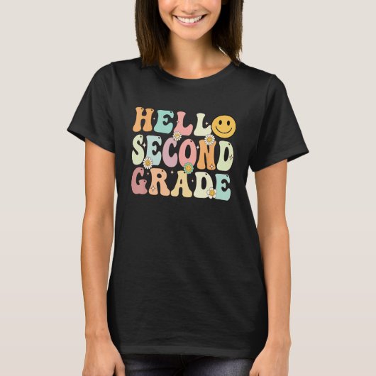 Groovy Hello 2nd Second Grade Back To School Teach T-Shirt (Vorderseite)