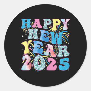Groovy Hello New Year 2025 Family Matching Celebra Runder Aufkleber