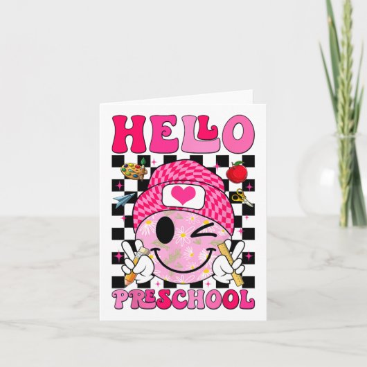 Groovy Hello Preschool Pre-k Schüler erster Tag Karte (Vorderseite)