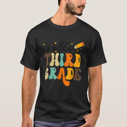 Groovy Hello Third Grade Vibes Retro Teachers Back T-Shirt (Vorderseite)