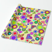 Groovy Herzen Blumen Geschenkpapier (Ungerollt)