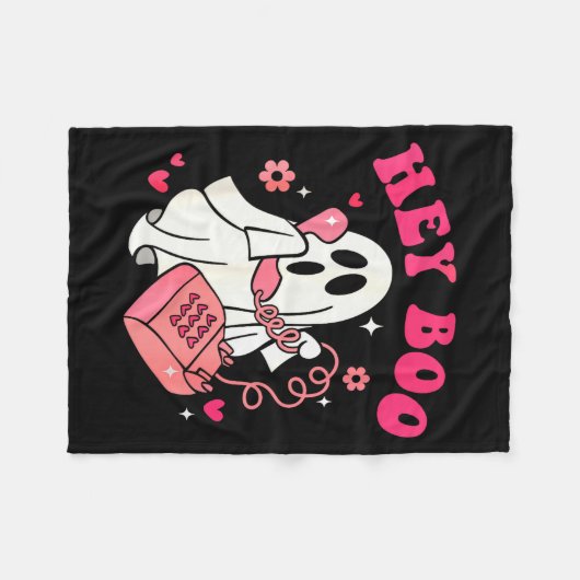 Groovy Hey Boo Cute Ghost Funny Halloween Mens Wom Fleecedecke (Vorderseite (Horizontal))
