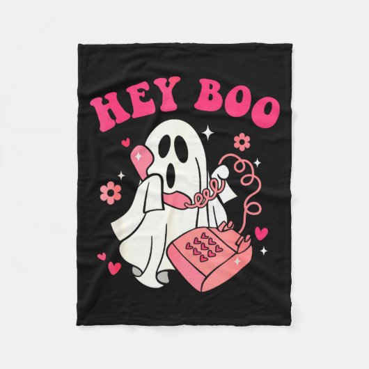 Groovy Hey Boo Cute Ghost Funny Halloween Mens Wom Fleecedecke (Vorderseite)