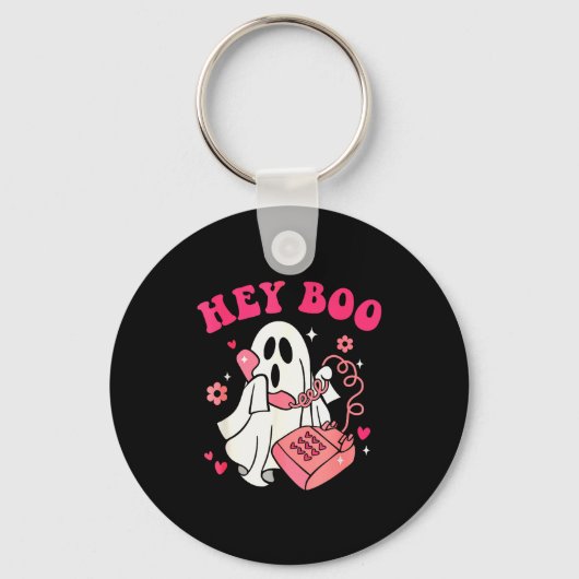 Groovy Hey Boo Cute Ghost Funny Halloween Mens Wom Schlüsselanhänger (Vorderseite)