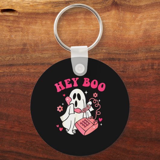 Groovy Hey Boo Cute Ghost Funny Halloween Mens Wom Schlüsselanhänger (Vorderseite)