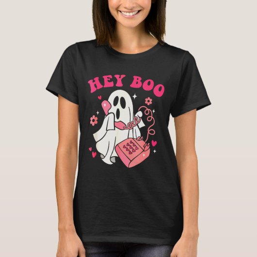 Groovy Hey Boo Cute Ghost Funny Halloween Mens Wom T-Shirt (Vorderseite)