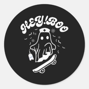 Groovy Hey Boo Krankenschwester Geist Lustig Hallo Runder Aufkleber
