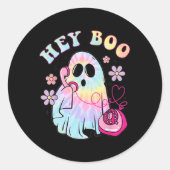 Groovy Hey Boo Niedlich Ghost Funny Halloween Girl Runder Aufkleber (Vorderseite)