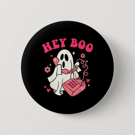 Groovy Hey Boo Niedlich Ghost Funny Halloween Mens Button (Vorderseite)