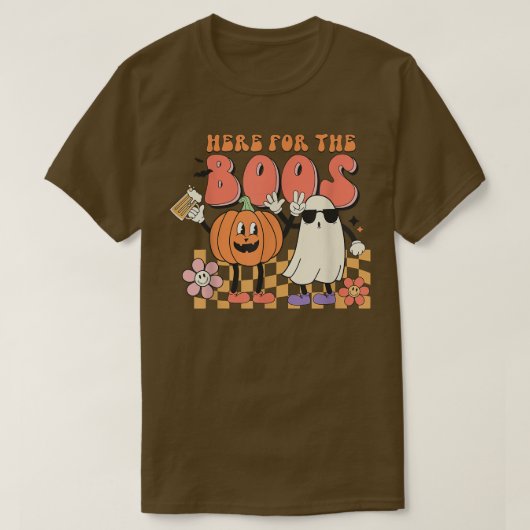 Groovy Hier für das Boos Pumpkin Ghost Retro Gesic T-Shirt (Design vorne)