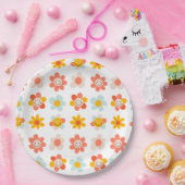Groovy Hippe Retro Moderne Blume Pappteller (Party)