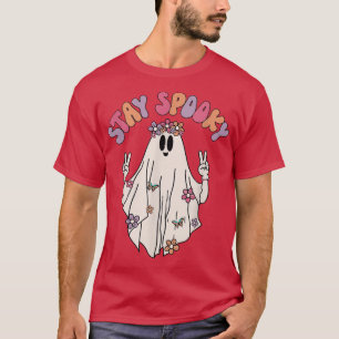 Groovy Hippie Bleibe Spooky Vibes Retro Floral Gho T-Shirt