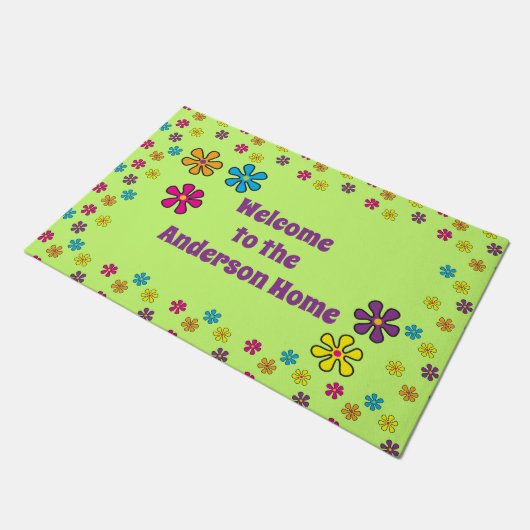 Groovy Hippie Blume Individuelle Name Fußmatte (Schrägansicht)