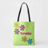 Groovy Hippie Blume Individuelle Name Tasche (Vorderseite)