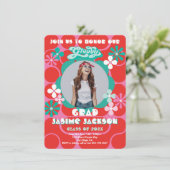 Groovy Hippie Blume Power Foto Graduation Party Einladung (Stehend Vorderseite)