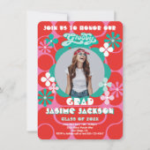 Groovy Hippie Blume Power Foto Graduation Party Einladung (Vorderseite)